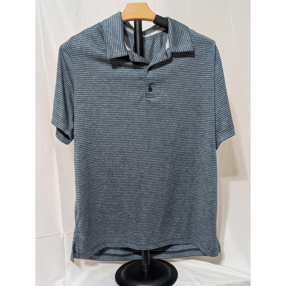 Adidas Golf Mens Blue Grey Striped Performance Short Sleeve Polo Shirt Size M